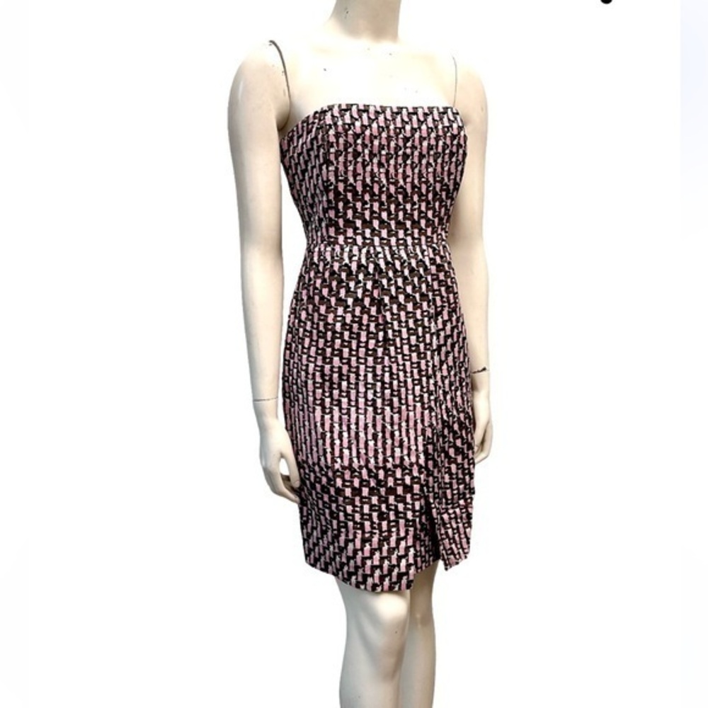Banana Republic Silk Blend Strapless Dress in Pink and Black Pattern. Pockets